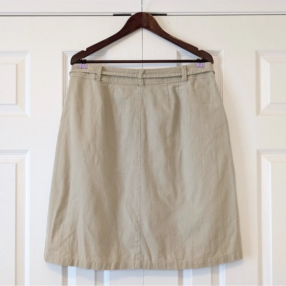 Eddie Bauer Linen & Cotton Size 14 Vintage Button Up A Line Tan Safari Skirt - Picture 3 of 14